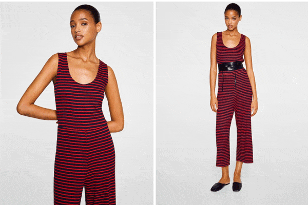 Combinaison-pantalon rouge bordeaux à rayures