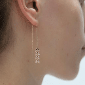Boucles d'oreilles épi de blé chaîne traversante plaqué or
