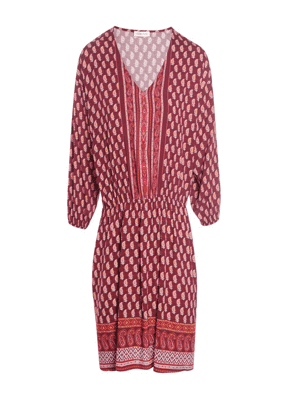 Robe droite imprimée col en v rouge foncé