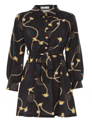 robe chemise imprimee manches longues noir