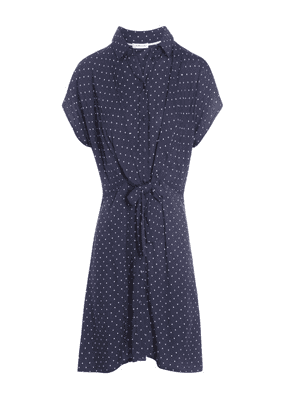 Robe chemisier nouée imprimée bleu marine
